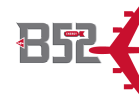 Logo grintoso B52 con aereo rosso, energia e dinamismo.